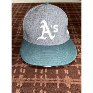 Authentic Oakland Athletics Gray Wool/Green Hat 7‎ 3/8 Size A's Baseball Cap